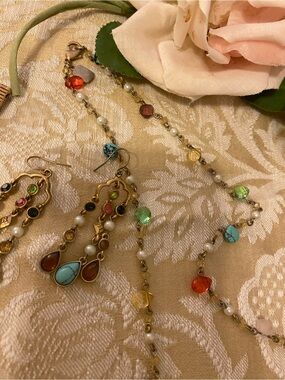 Ralph Lauren Gold-Tone Multicolor Beaded Necklace with Matching Earrings